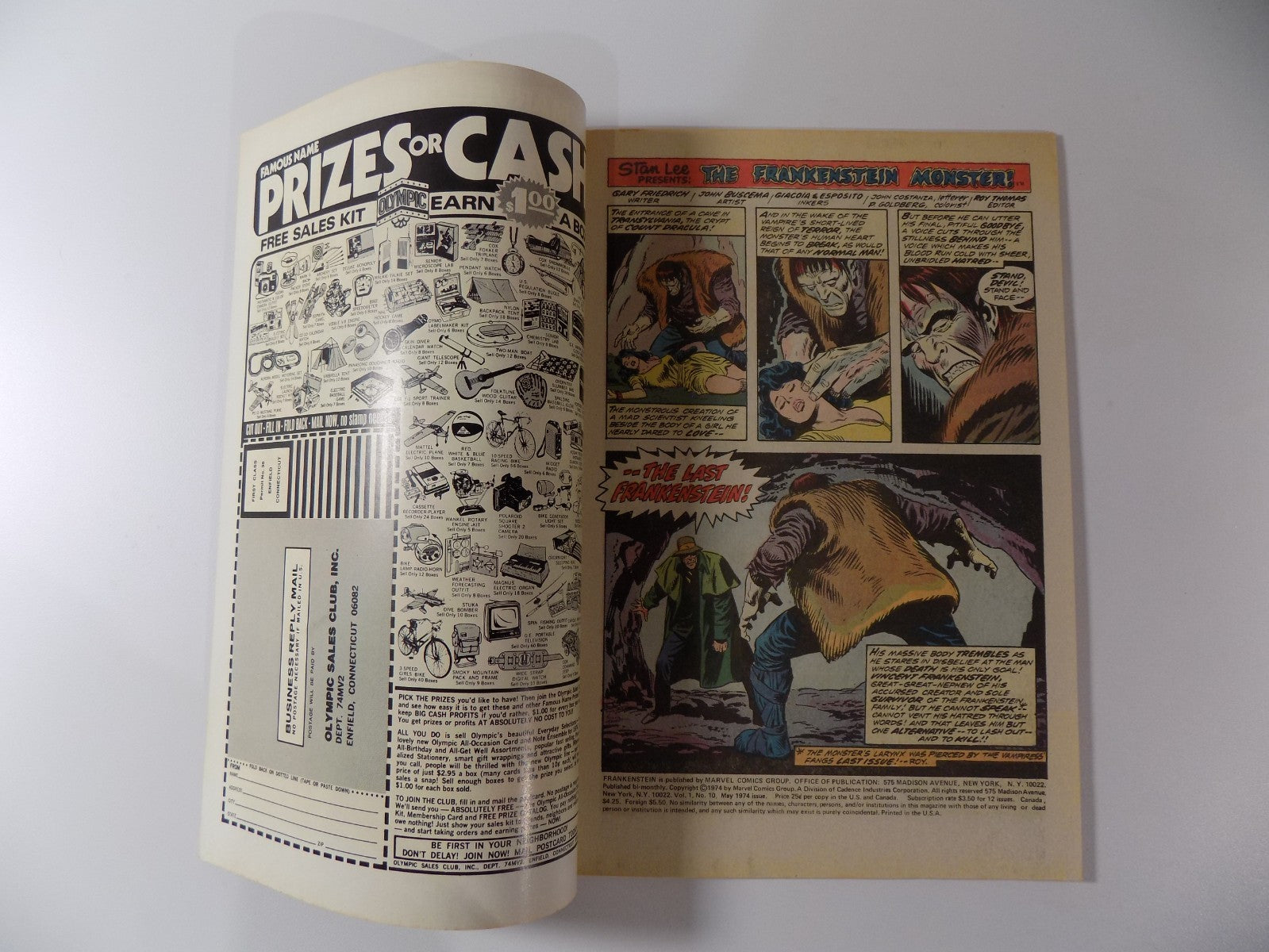 Frankenstein Monster #10 Marvel Comic May 1974 Very Fine-