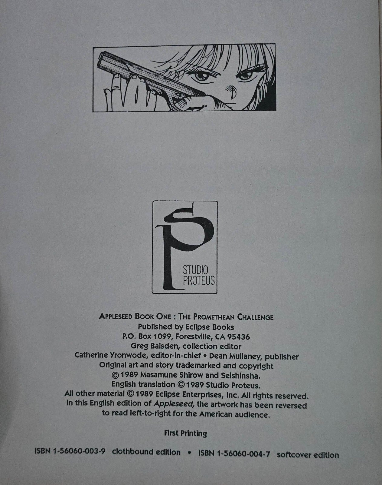 Appleseed Book 1, The Promethean Challenge (Studio Proteus 1989 1st Edition HC)