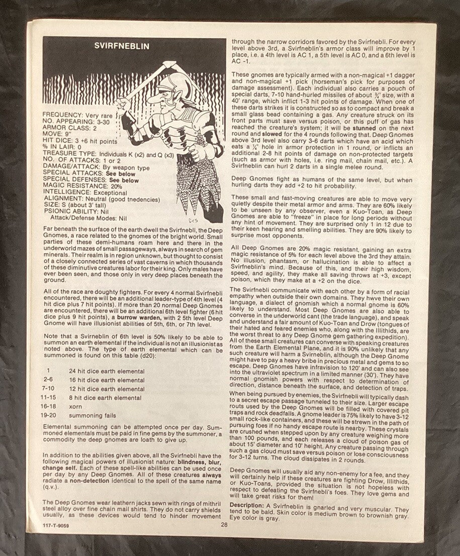 AD&D Dungeon Module D1-2 Descent Into The Depths of Earth 9059 1981 1st Print