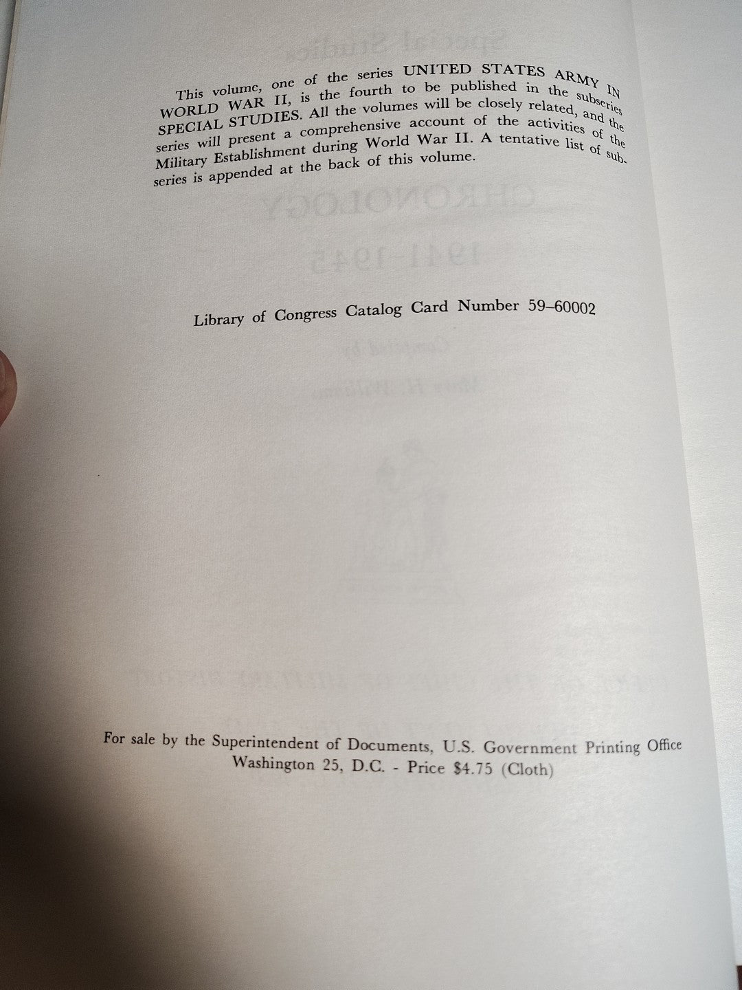 U.S. Army In World War 2: Special Studies 1941- 1945 (1959, HC) JD
