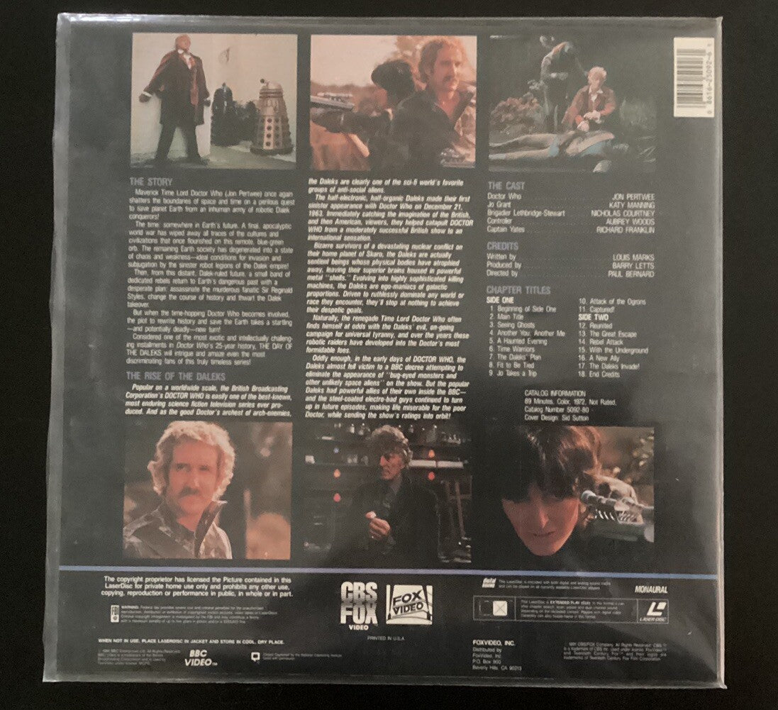 LASERDISC: Dr. Who " The Day of the Daleks " 1986 BBC, Like New-JD