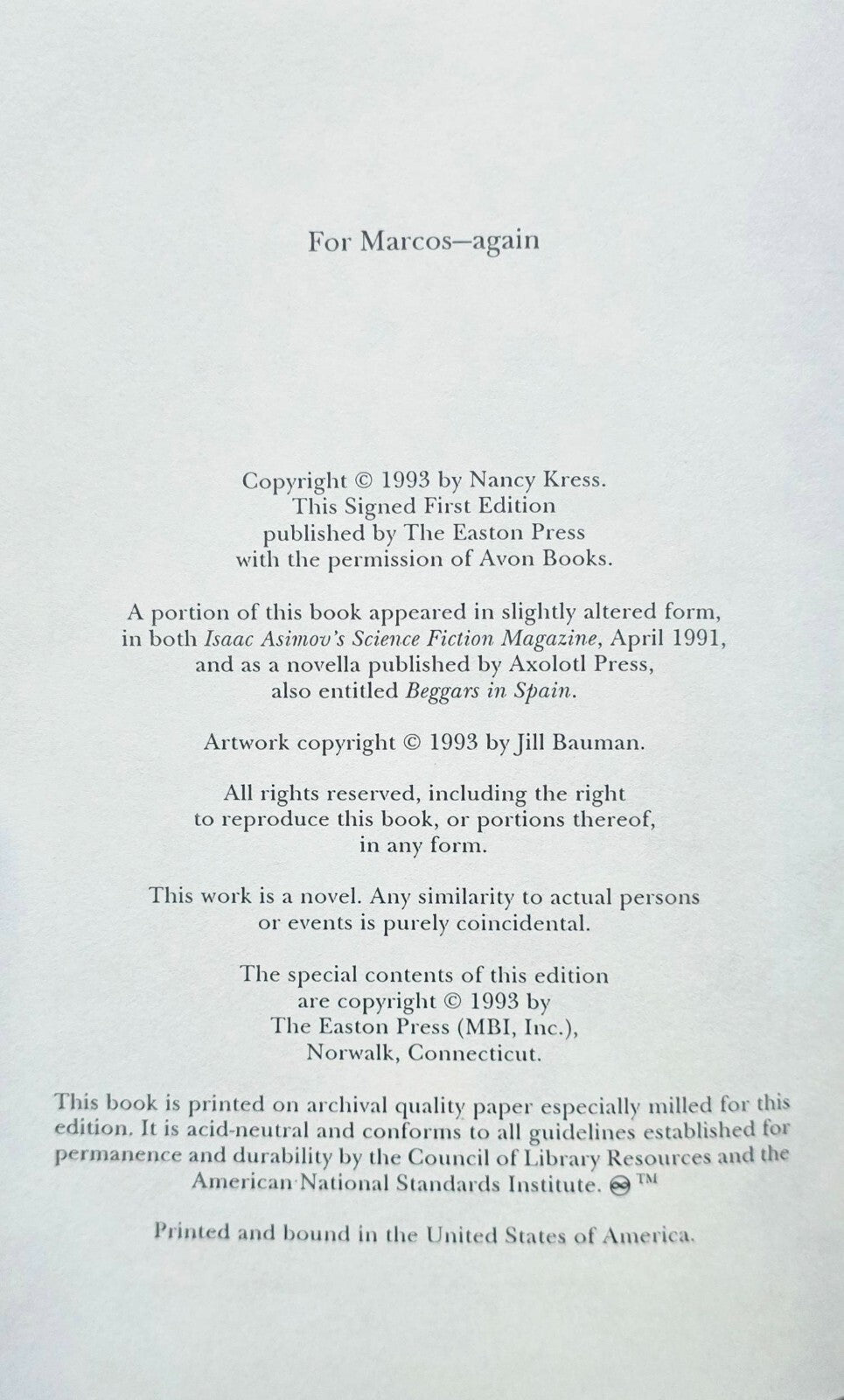 Beggars In Spain By Nancy Kress (SIGNED, 1st Ed Easton Press 1993) JD