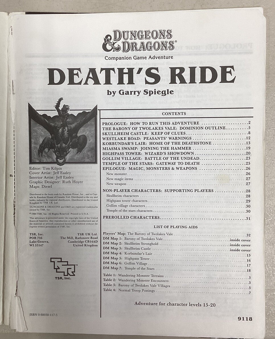 TSR 9118, CM2, Dungeons & Dragons Adventure Module, Death’s Ride 1984