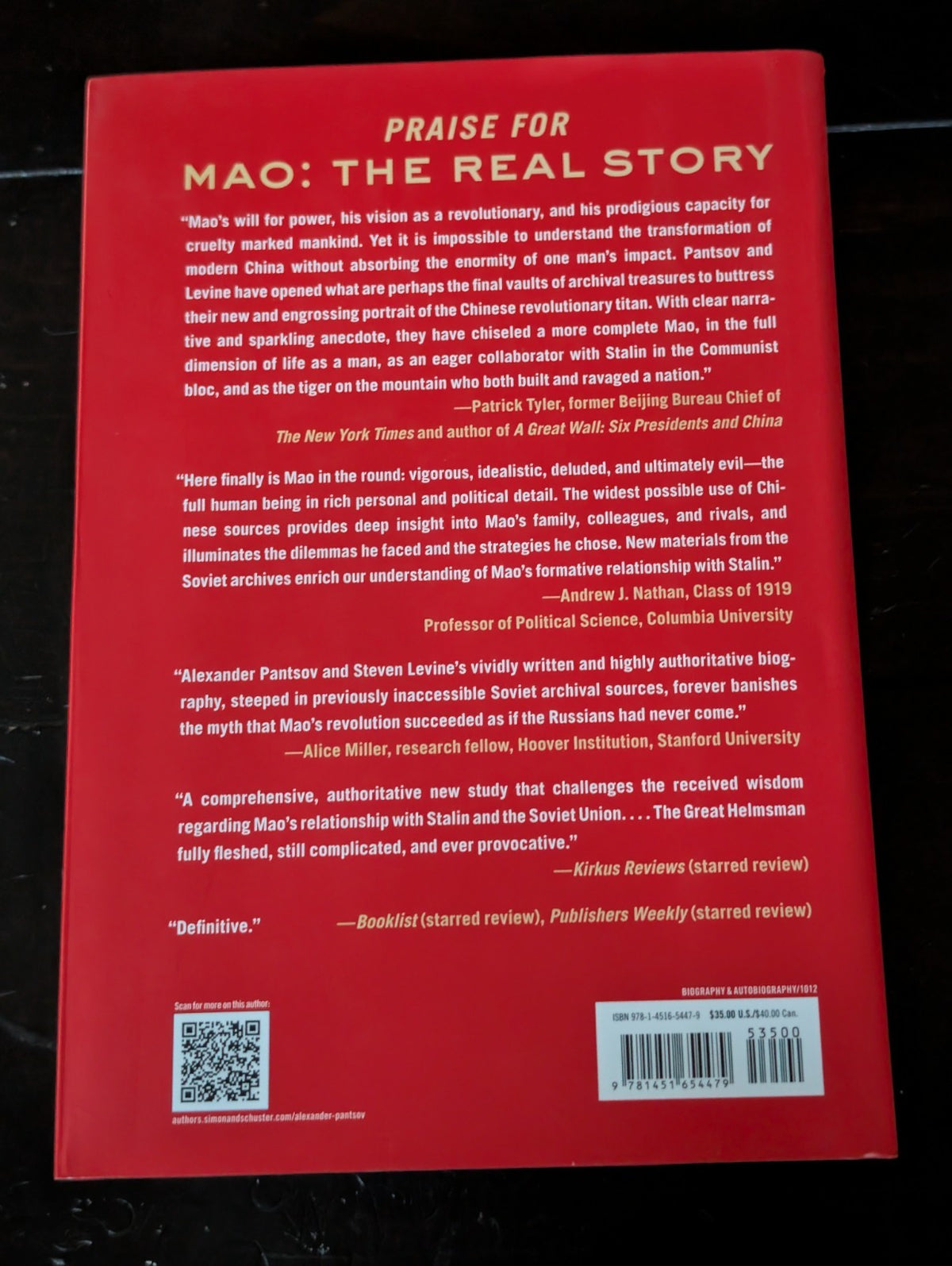 Mao: The Real Story by Alexander V. Pantsov - 2012 Hardcover -JD