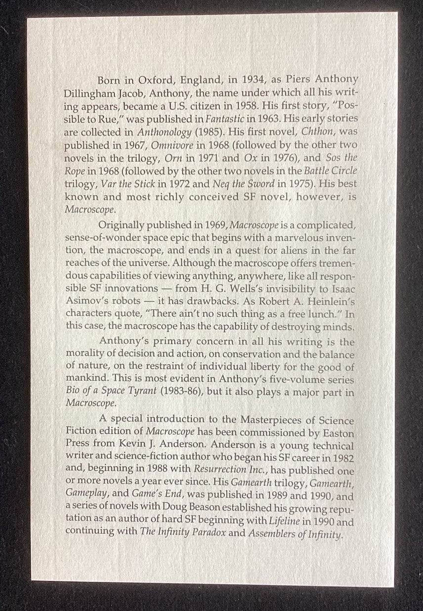 Piers Anthony's Walter Velez Macroscope Collector's Edition 1994 Easton JD