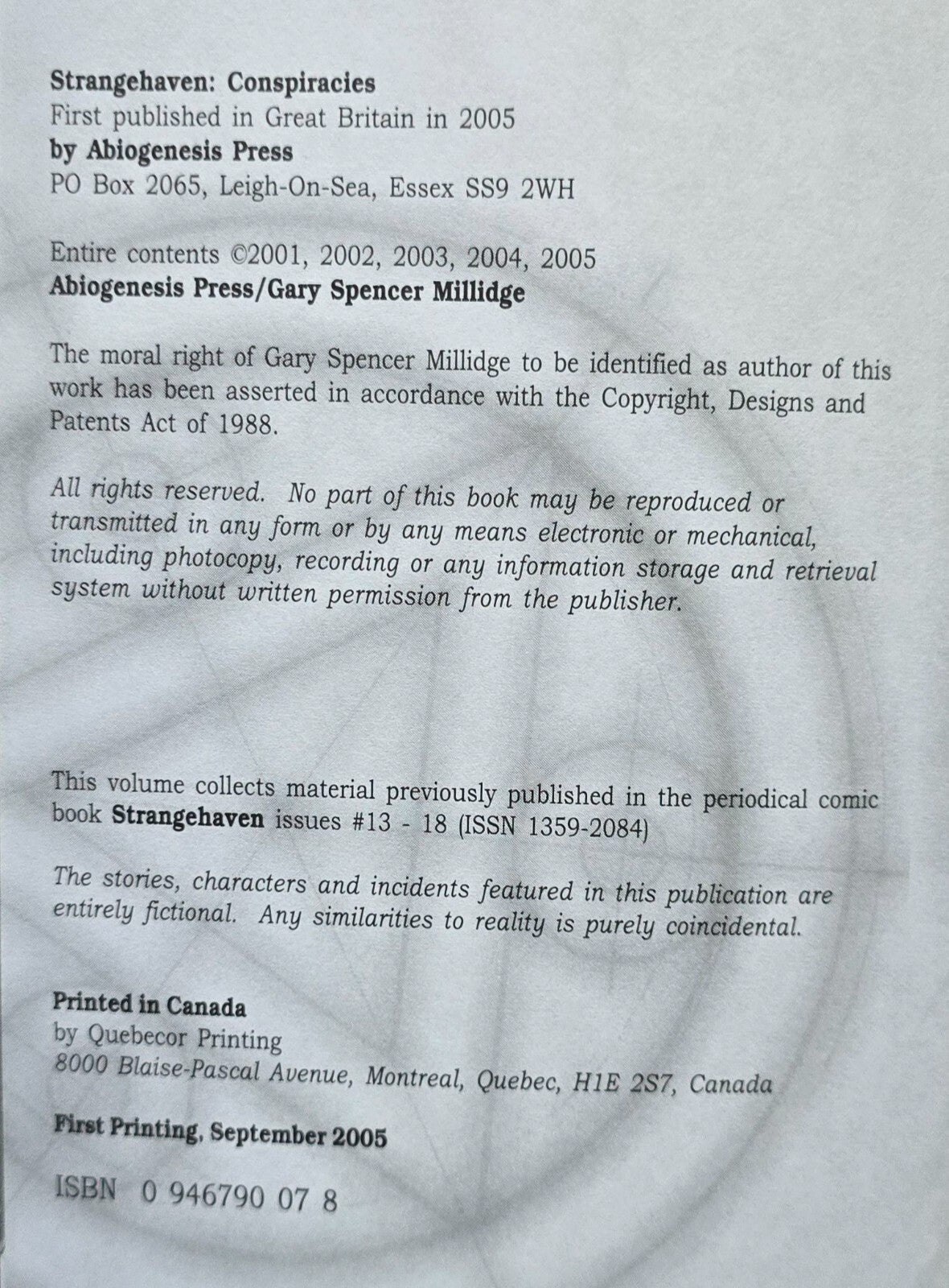 Strangehaven Volume 3: Conspiracies by Gary Spencer Millidge (1st Print, 2005)