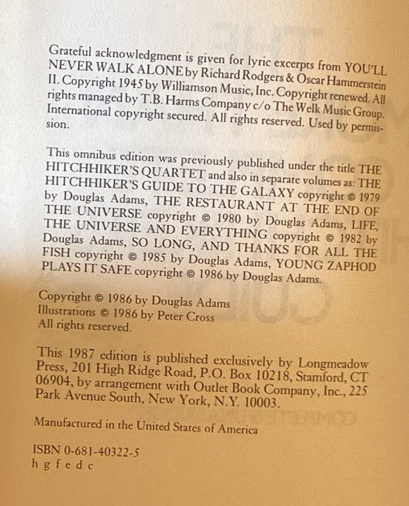 More Than Complete Hitchhiker's Guide by Douglas Adams Bonded Leather Cover -JD