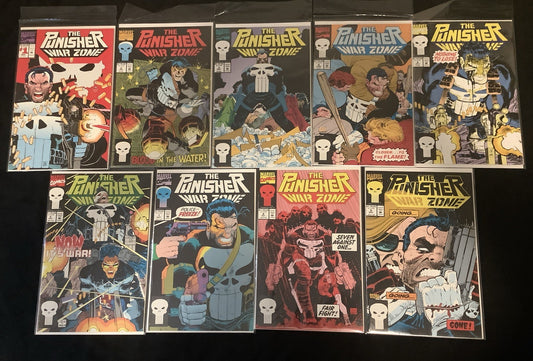 Punisher War Zone #1-9 Comic Lot, Marvel Comics, John Romita Jr., 1992
