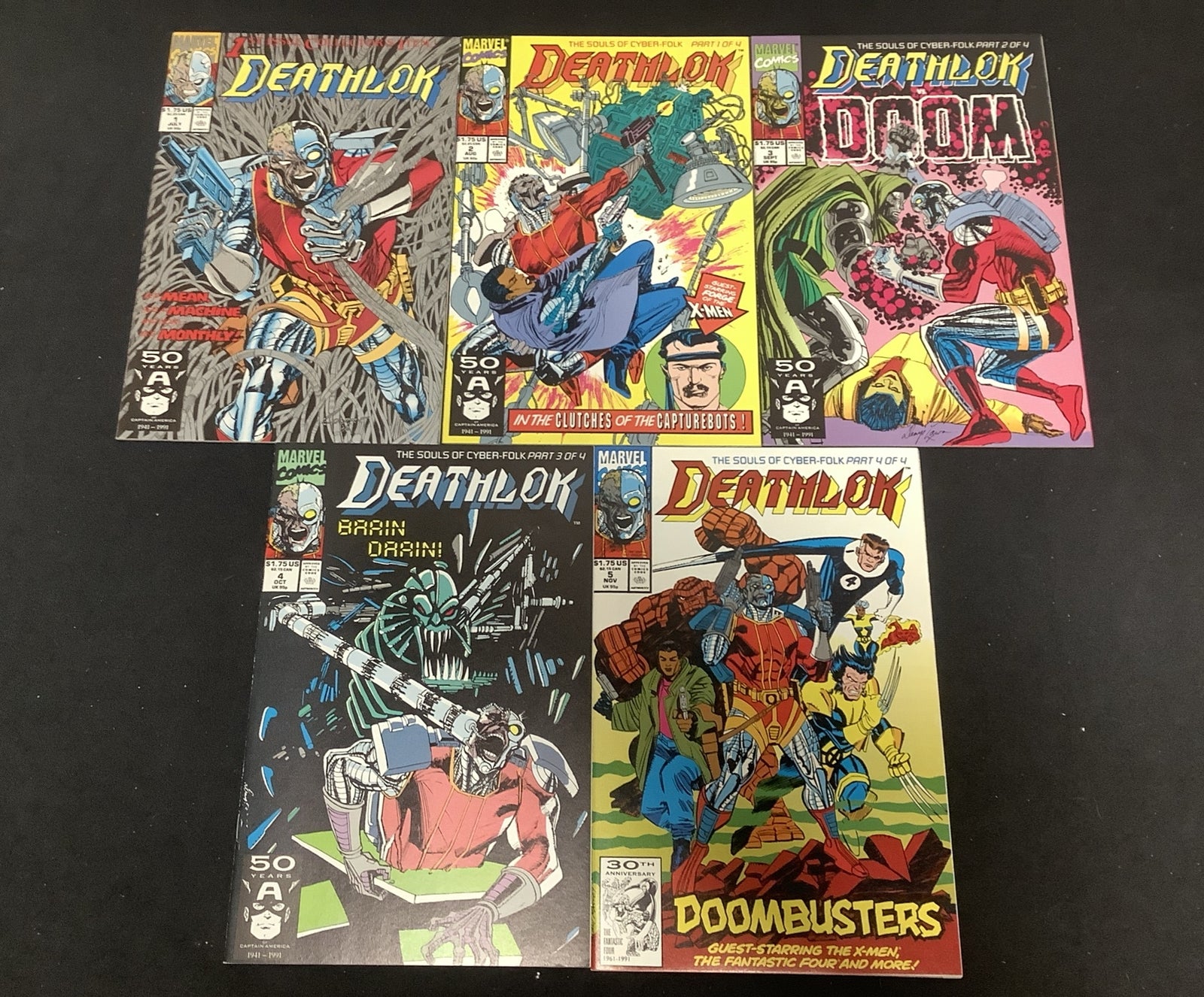Deathlok #1-5 Comic Lot, Marvel Comics, Dwayne McDuffie, Metallic Ink, 1991
