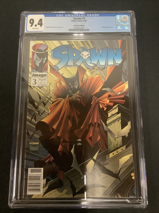Spawn #3 (August 1992) CGC Graded 9.4, White Pages, NEWSSTAND EDITION COVER