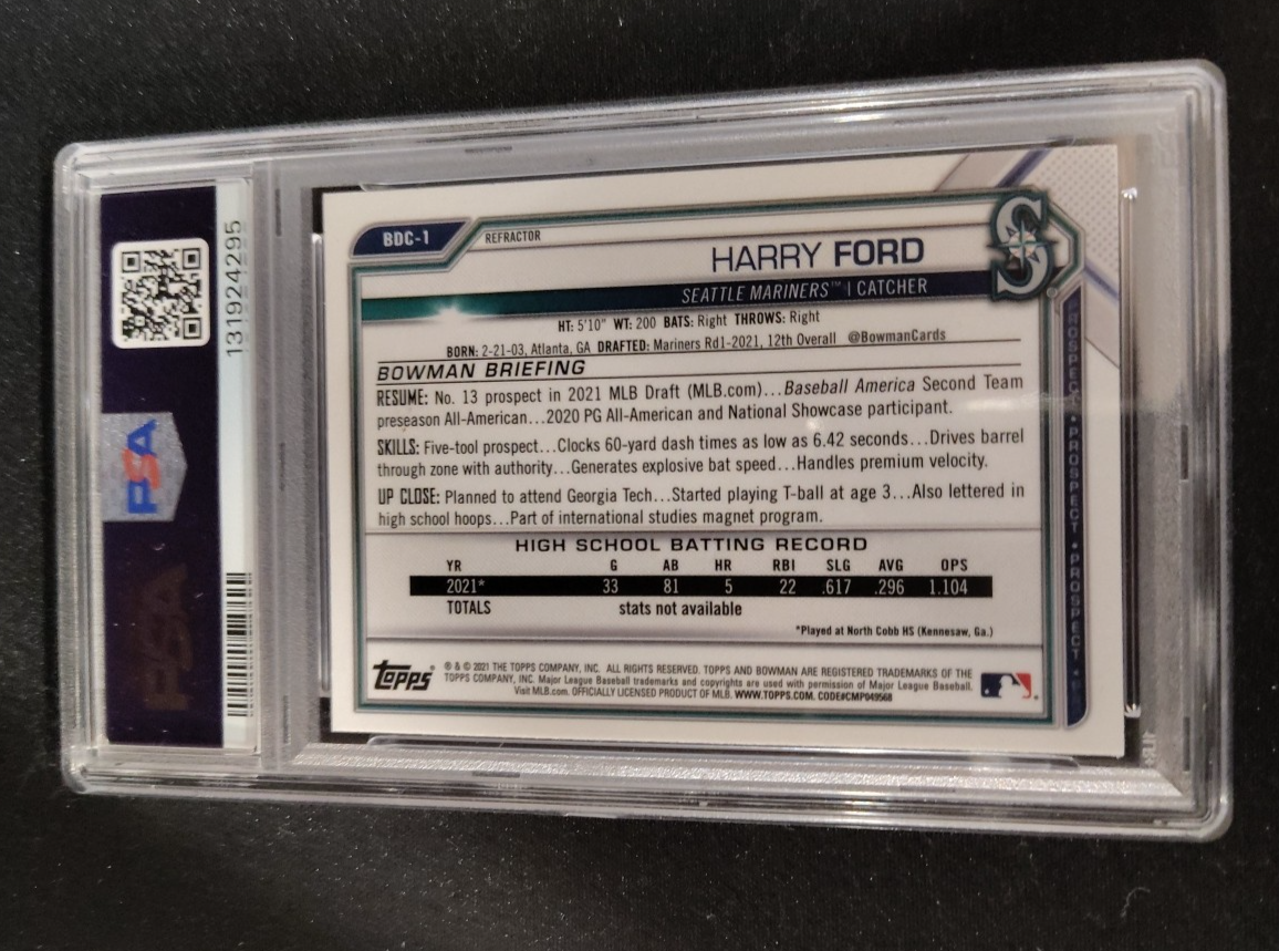 Harry Ford #BDC-1 - 2021 Bowman Draft Chrome Refractor - PSA 9 MINT