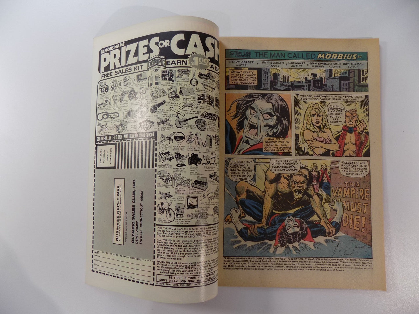 Adventure into Fear #22 Morbius DC Comic June 1974 Very Fine+