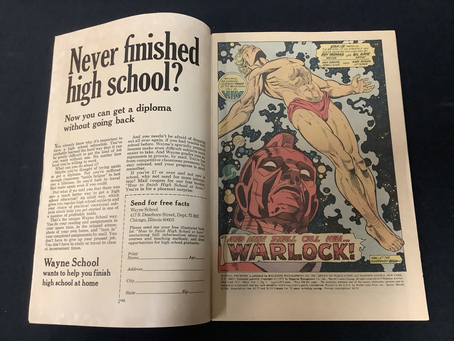 Marvel Premiere #1 (Marvel Comics April 1972) VG (4.0) 1st “Him” As Adam Warlock