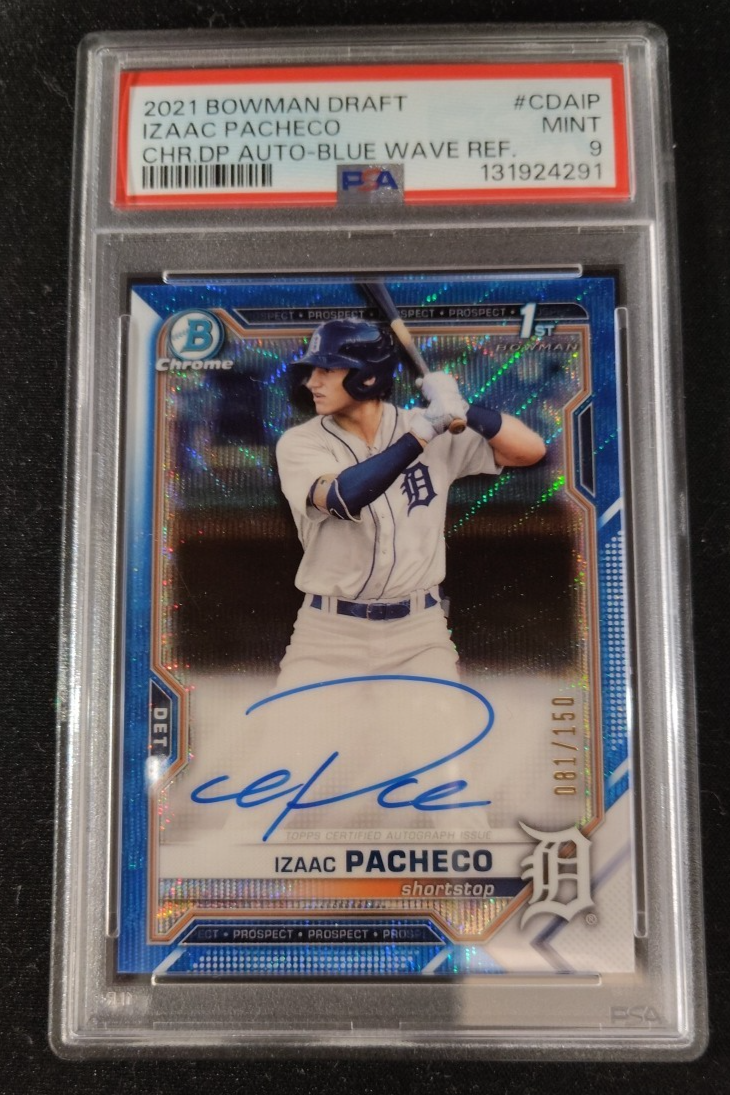 2021 Bowman Draft Chrome Izaac Pacheco 1st  Blue Wave Auto /150 PSA 9 - Tigers