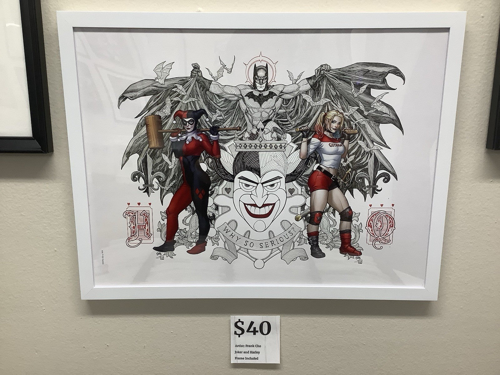 Frank Cho  11x17" DC Comics JLA Art Print, Batman & Harley Quinn/Joker, W/ Frame