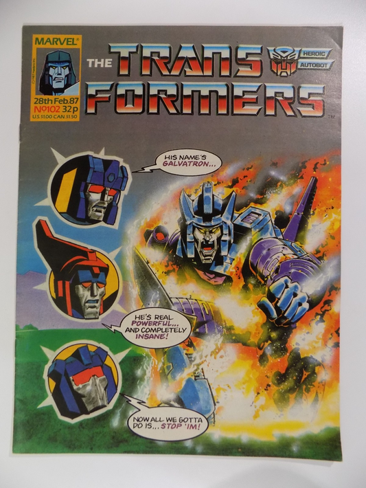 Transformers #102 Marvel UK Magazine Weekly Comic Feb. 28th 1987 VF+ Very Fine+