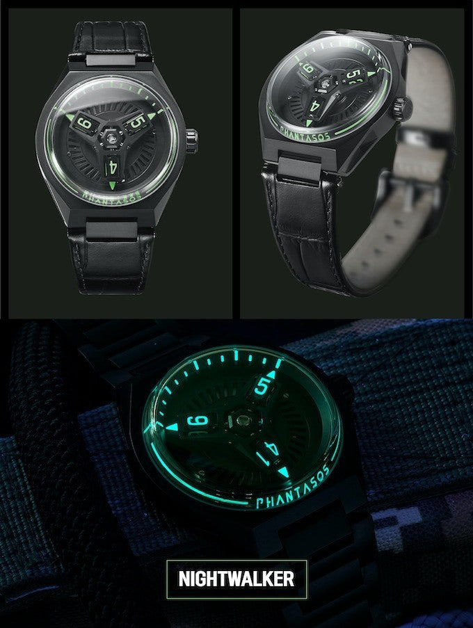 Phantasos Triclops 42mm Wandering Hour Automatic Watch - Nightwalker Black+Xtras