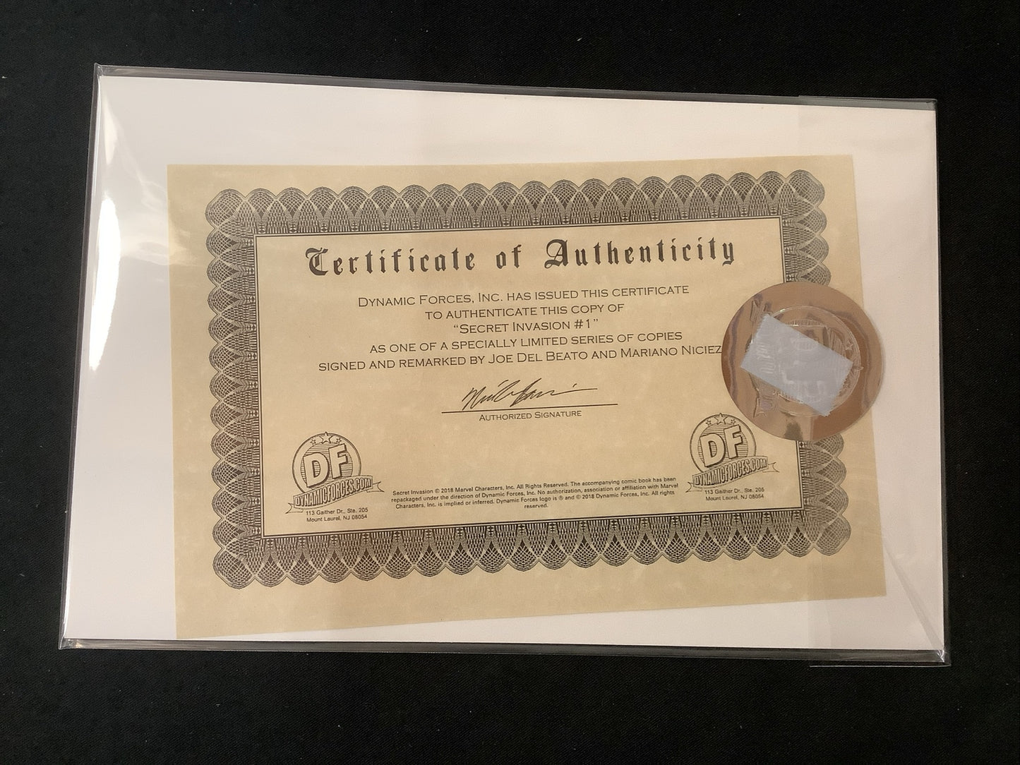 Secret Invasion #1 Signed And Sketched Joe Del Beato/Mariano Nicieza, With COA