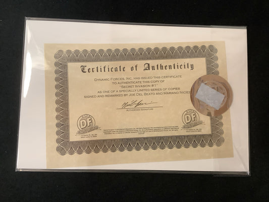 Secret Invasion #1 Signed And Sketched Joe Del Beato/Mariano Nicieza, With COA