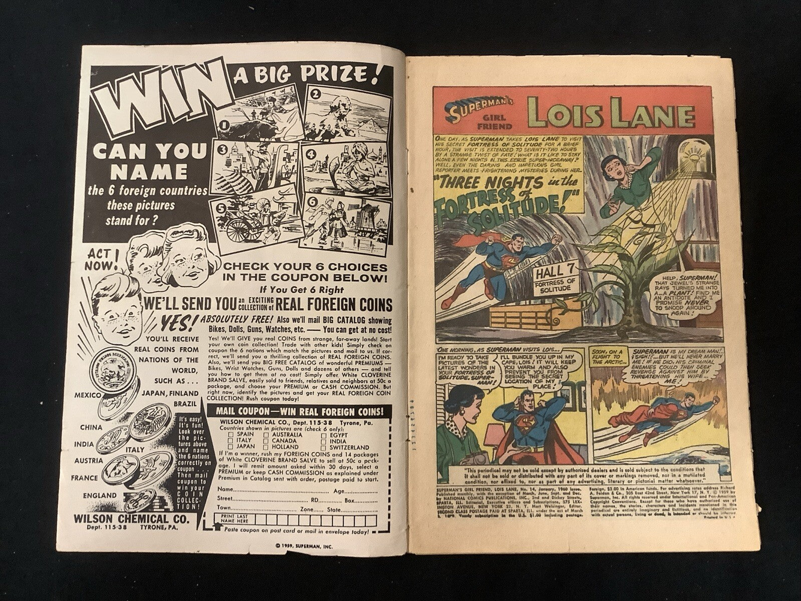 SUPERMAN'S GIRLFRIEND LOIS LANE #14 (1960) VG- (3.5) Centerfold Detached