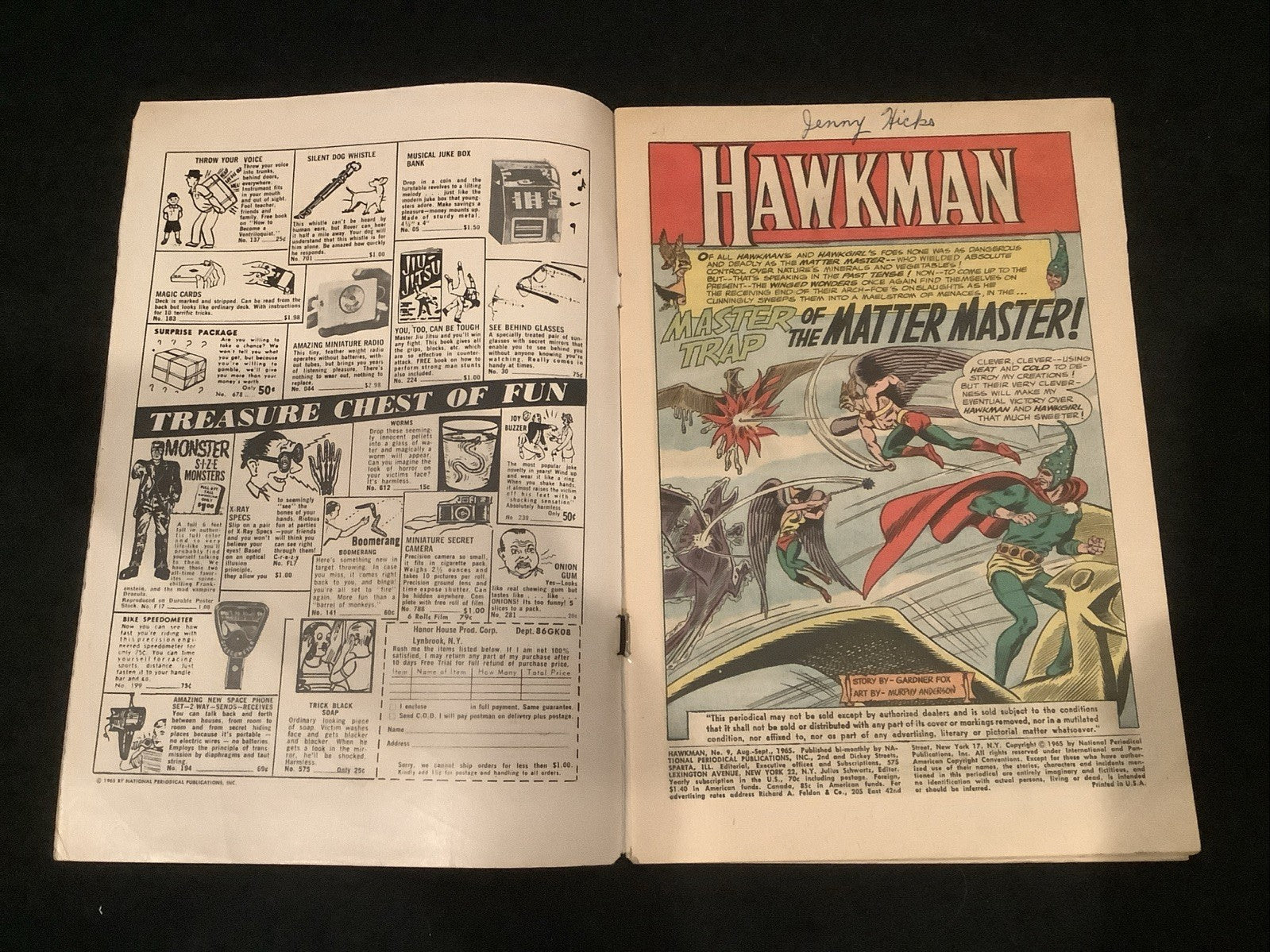 Hawkman #9 (DC Comics August-September 1965) F- (5.5) Gardner Fox