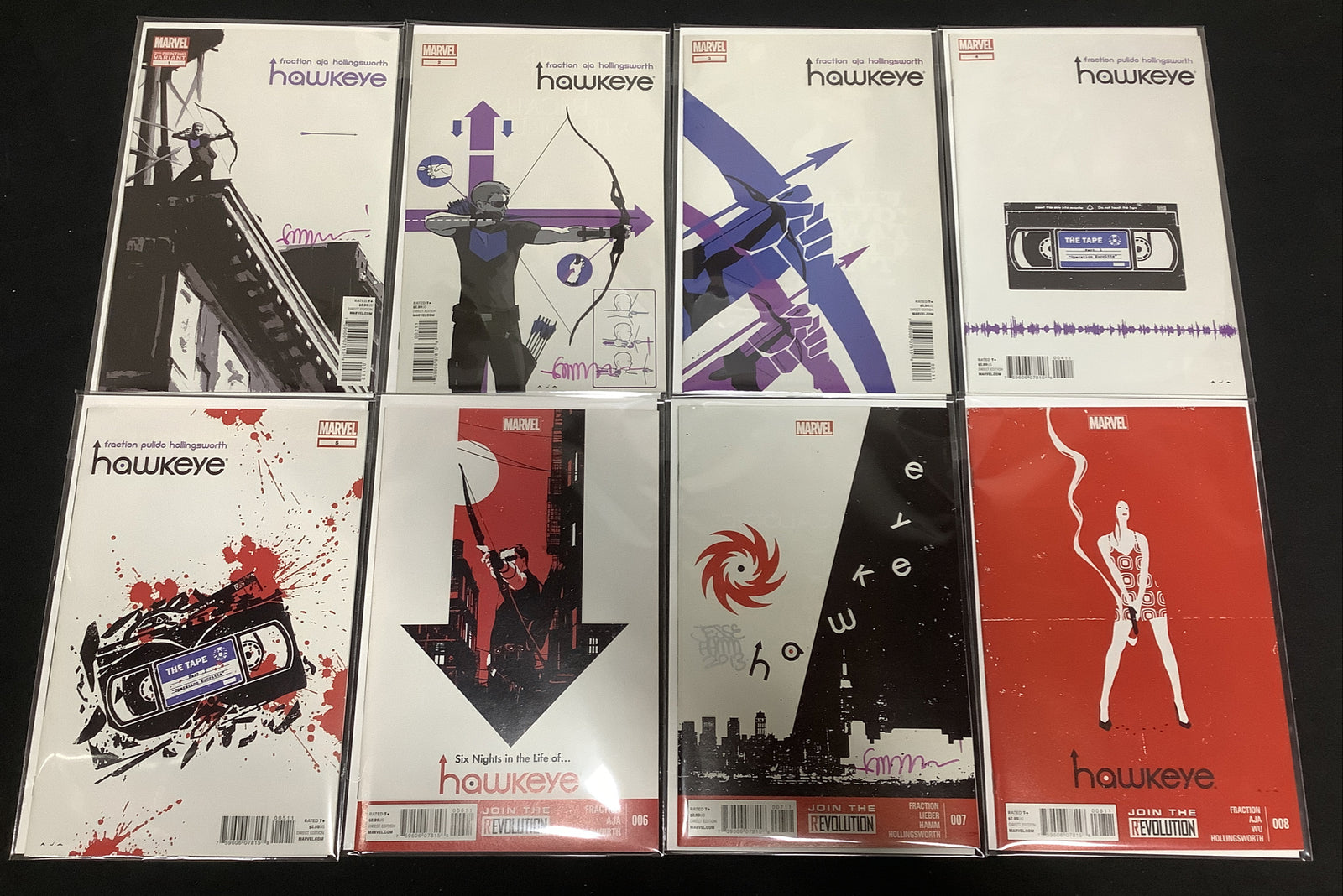 Hawkeye #1-8 Comic Lot, Matt Fraction Autographed, #1 Second Printing, Marvel