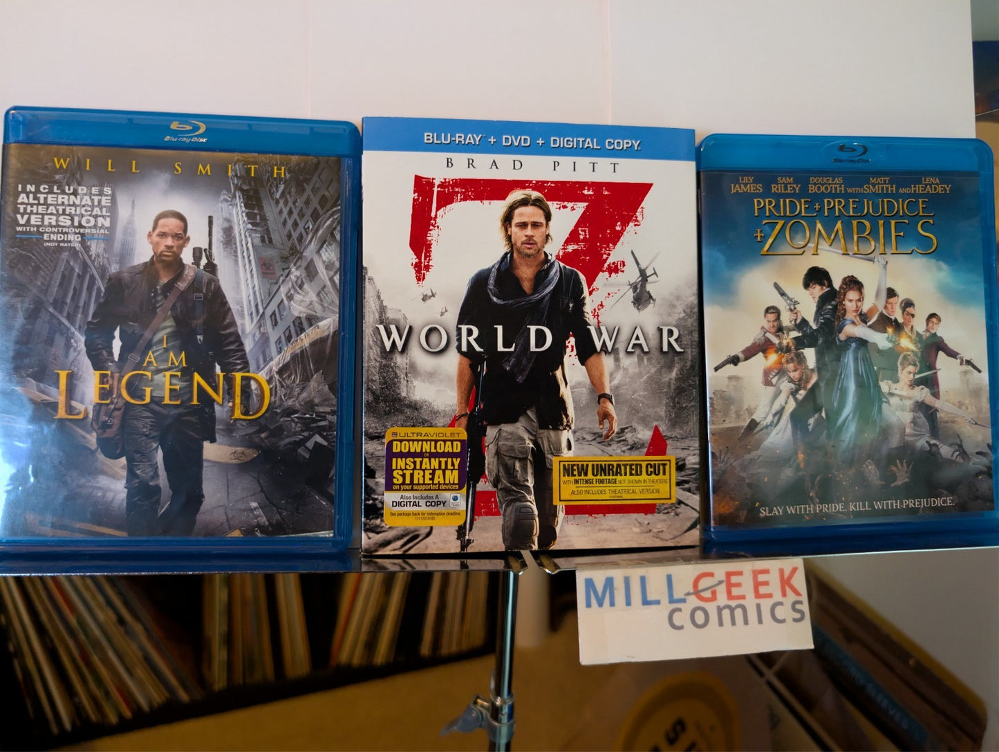 I Am Legend / World War Z / Pride & Prejudice & Zombies, 3 Movies (Blu-Ray) -JD