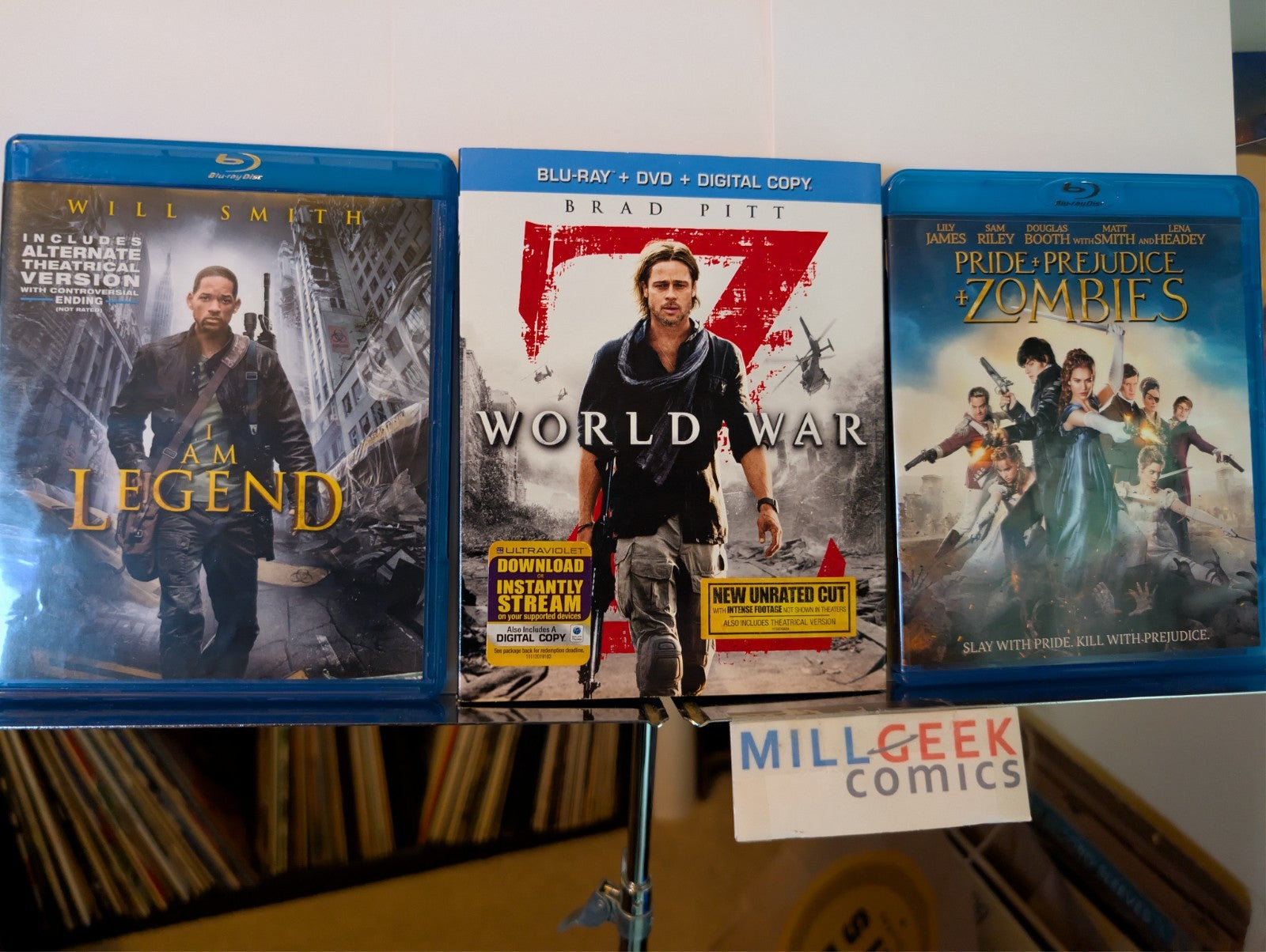 I Am Legend / World War Z / Pride & Prejudice & Zombies, 3 Movies (Blu-Ray) -JD