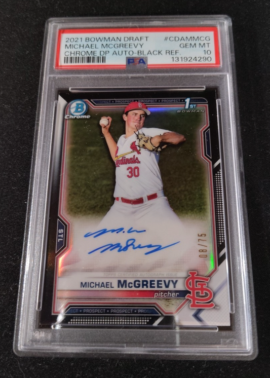2021 Bowman Draft - Michael McGreevy - #/75 Black Refractor Autograph PSA 10