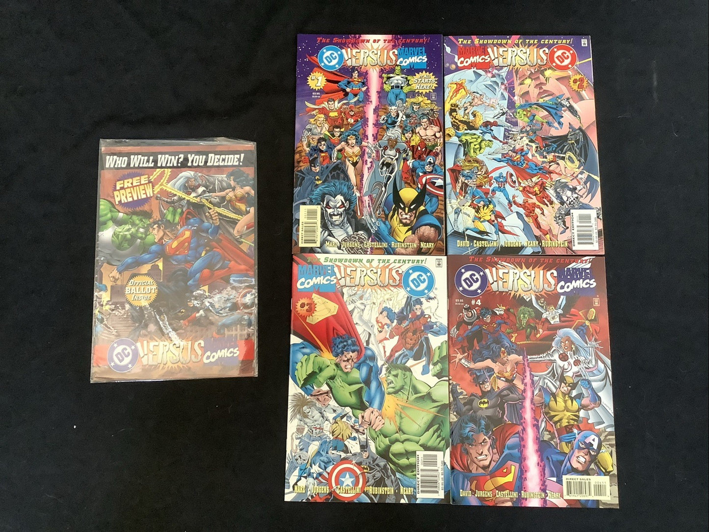 Marvel Vs DC #1-4 + Preview Complete Comic Set, W/ Trading Cards, No Ballot