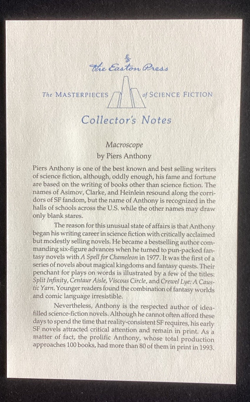 Piers Anthony's Walter Velez Macroscope Collector's Edition 1994 Easton JD