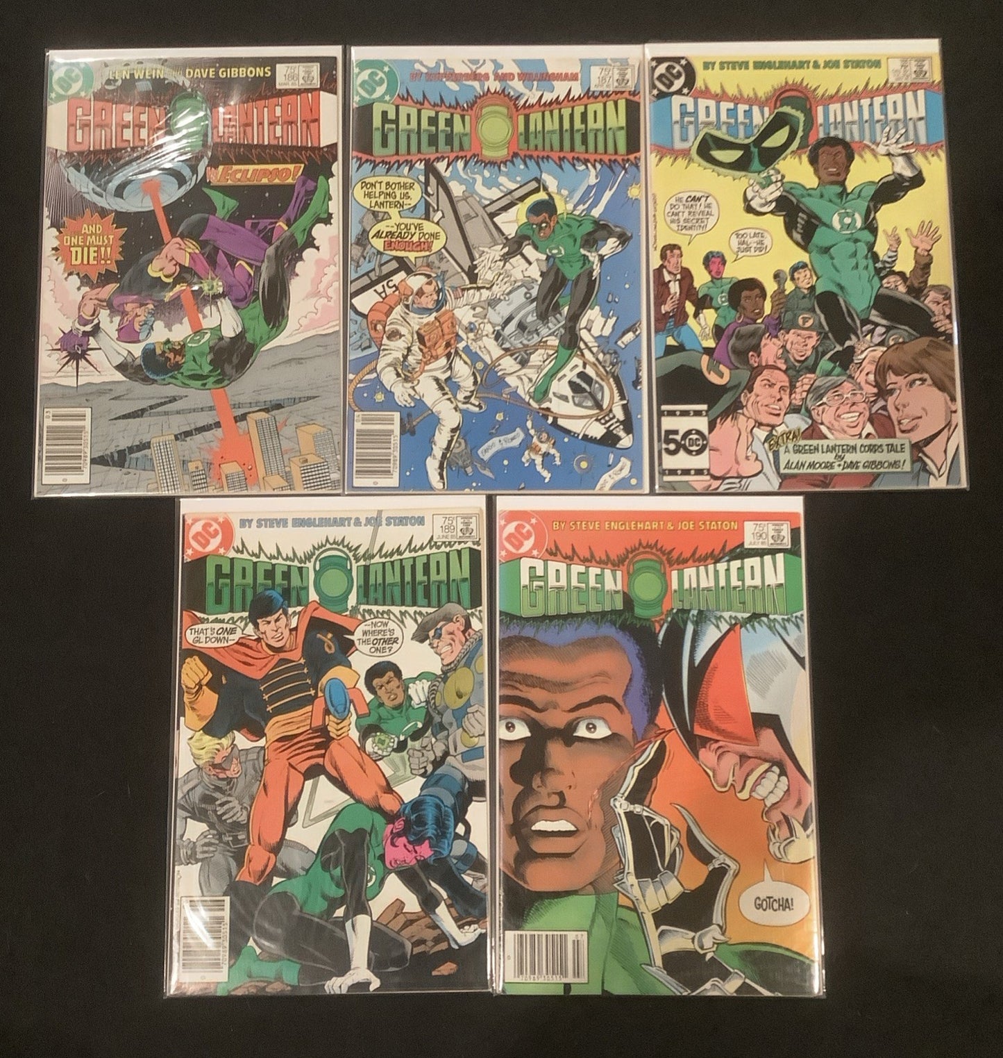 Green Lantern #186-190 Comic Lot, DC Comics, Len Wein, Dave Gibbons,1st App Mogo