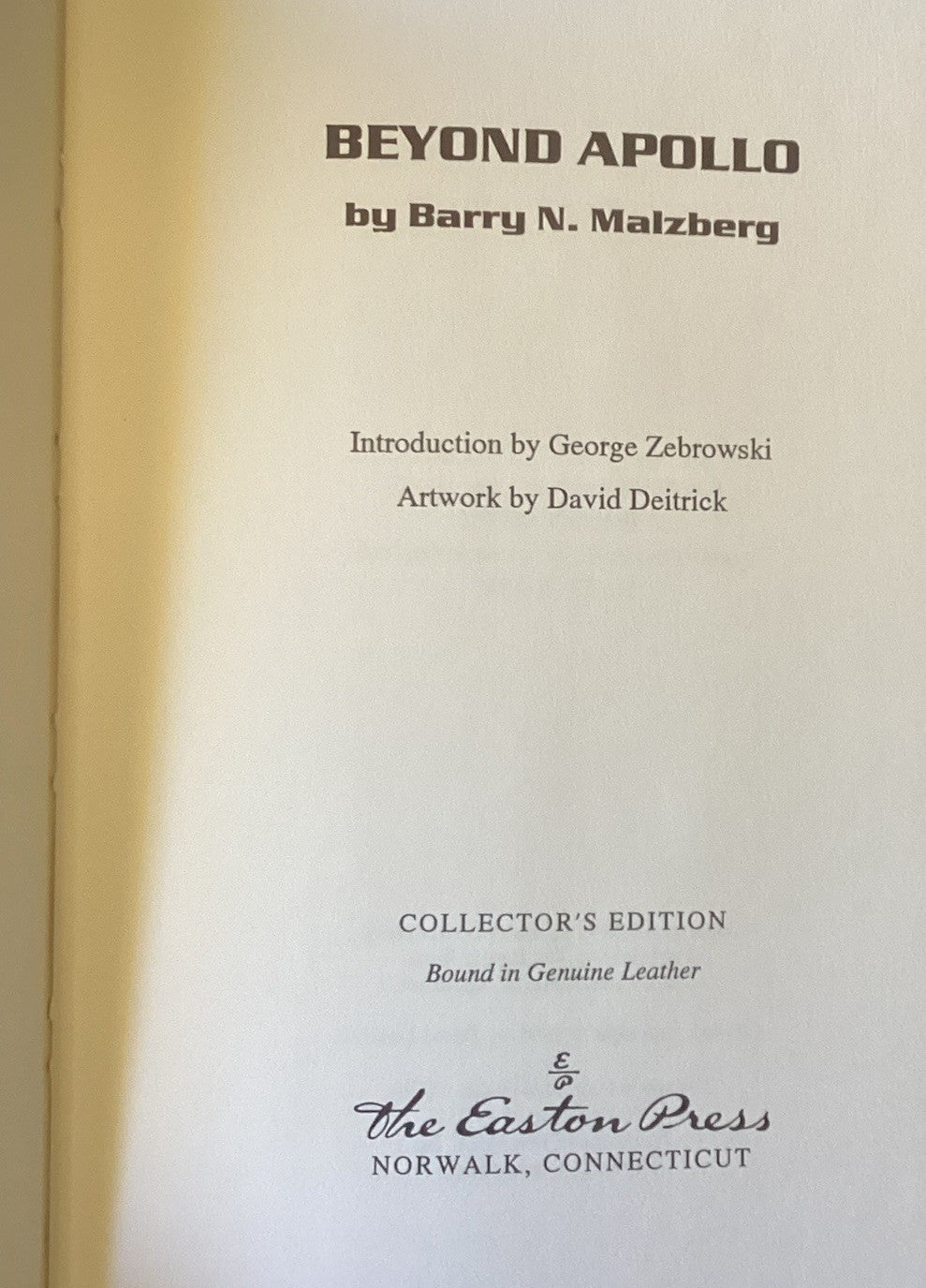 Easton Press BEYOND APOLLO Barry N. Malzberg Sci Fi 1991 Collector Ed JD