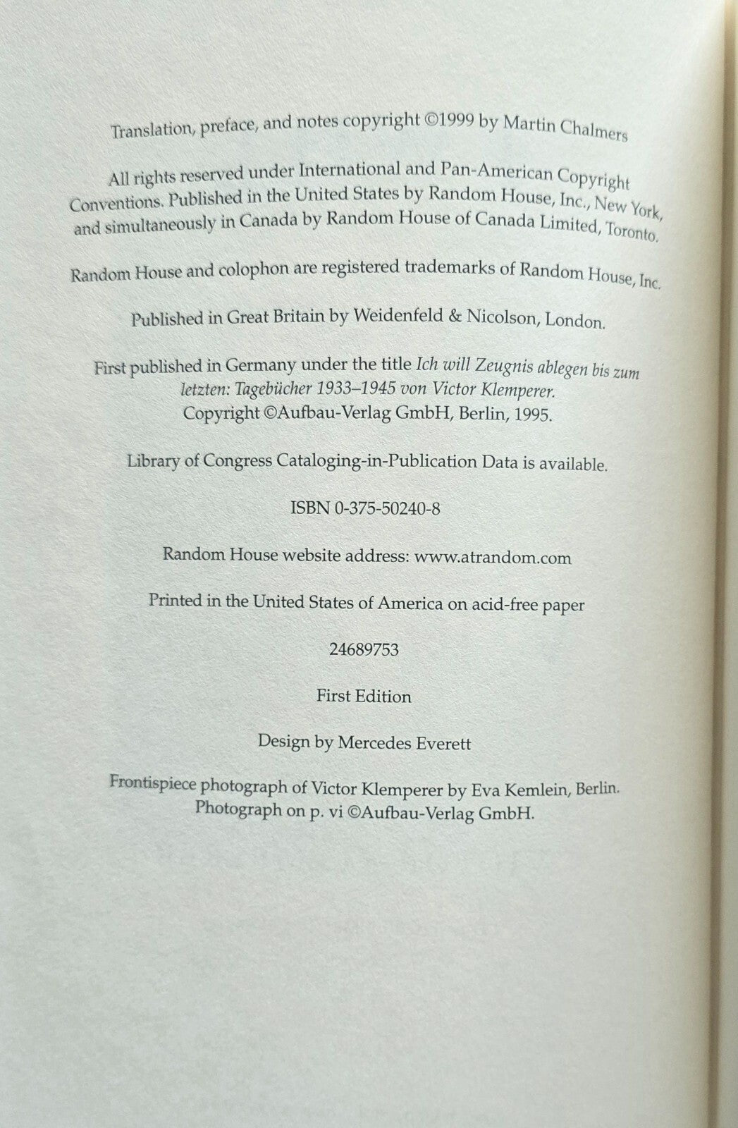 I Will Bear Witness: A Diary of the Nazi Years, 1942-1945 (1999, 1st Ed. HC) JD