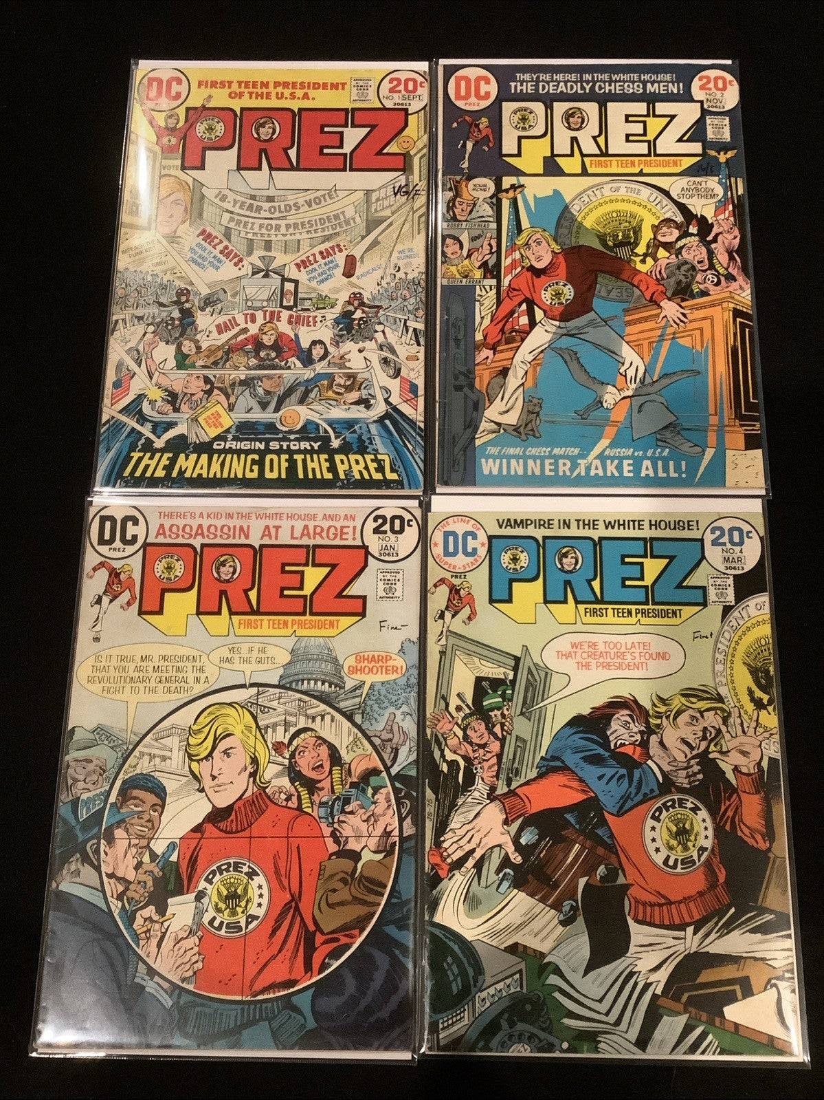 Prez #1-4 Complete Comic Set, DC Comics, 1st Prez Rickard, 1973