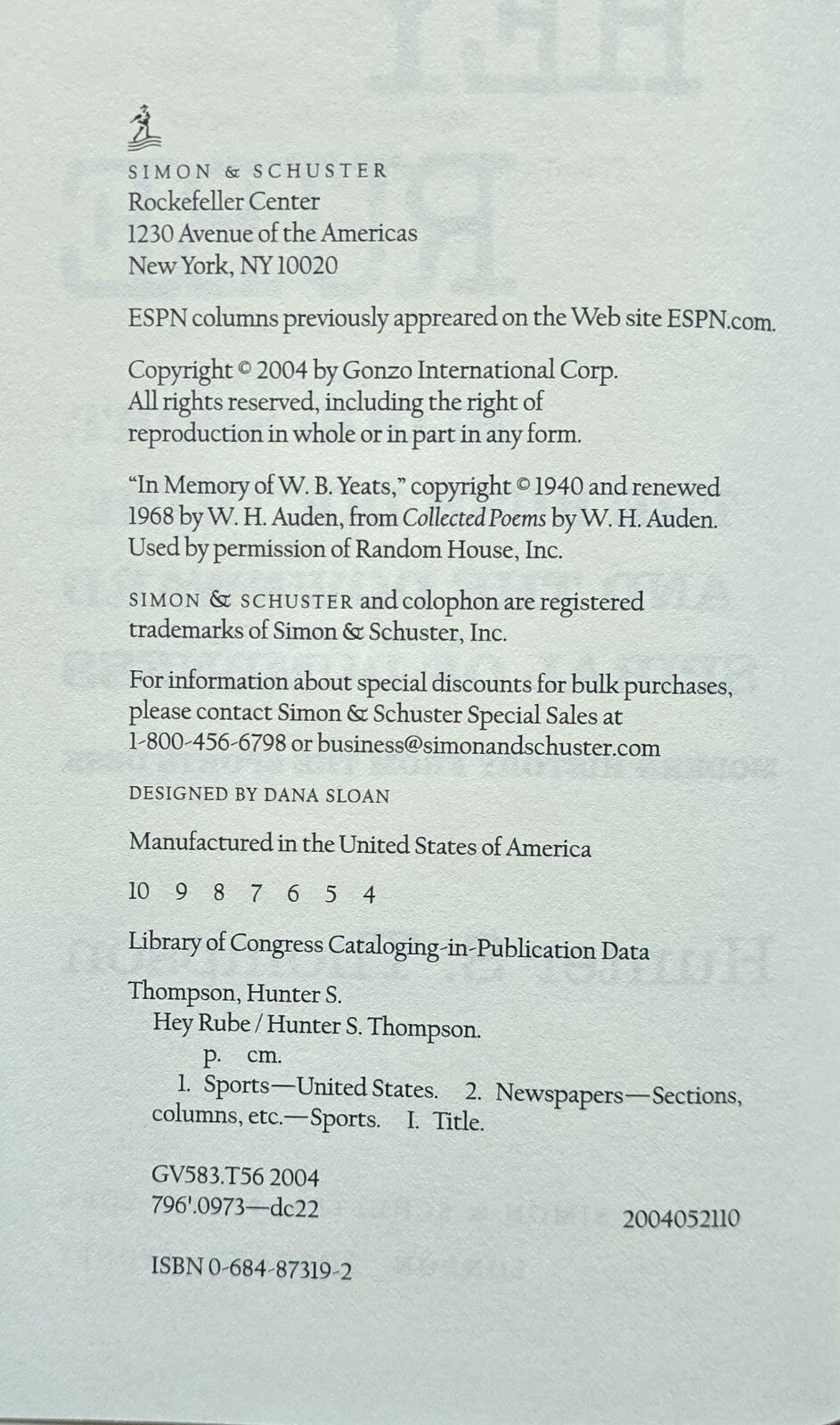 Hey Rube By Hunter S. Thompson (HC w/DJ, 2004)