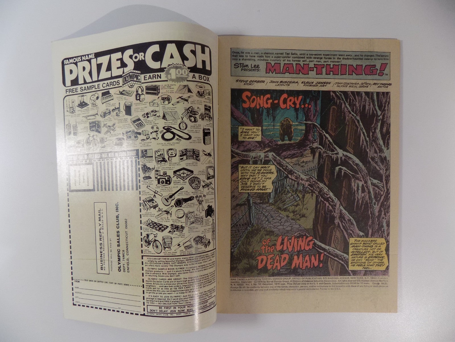 Man-Thing #12 Marvel Comic December 1974 Very Fine+