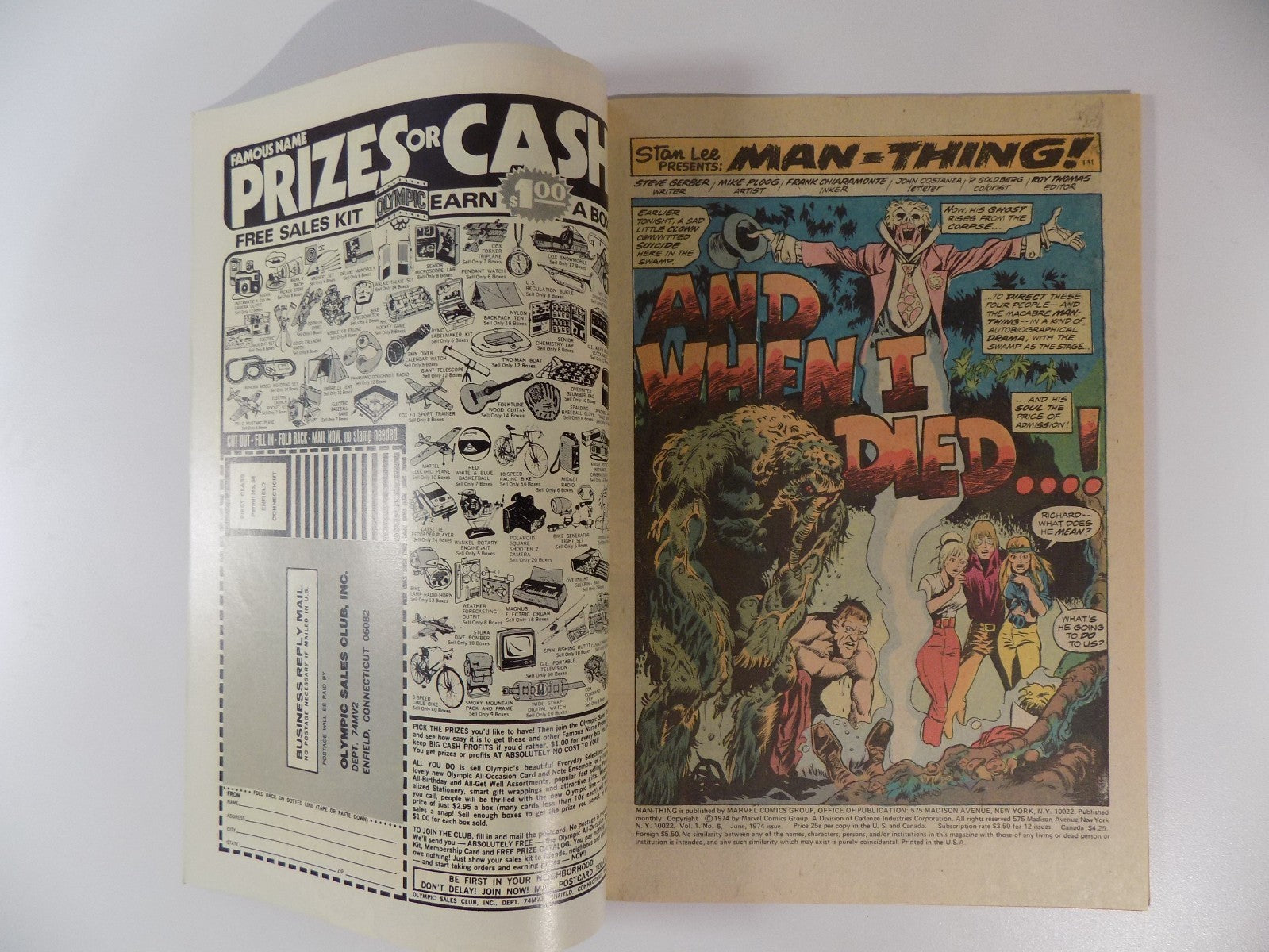 Man-Thing #6 Marvel Comic June 1974 Very Fine+