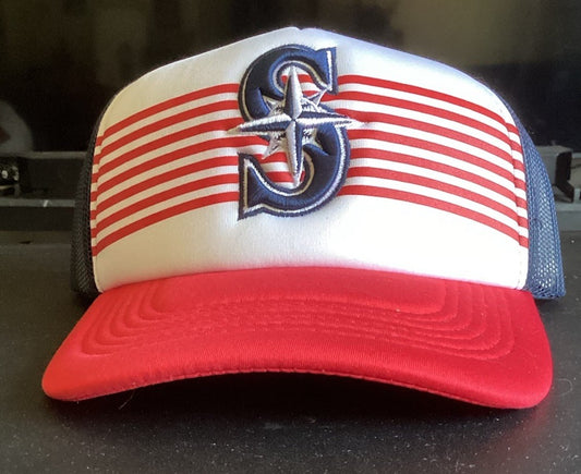 2025 Seattle Mariners SGA 7/4 Cap 4th of July Celebration Patriotic Trucker Hat