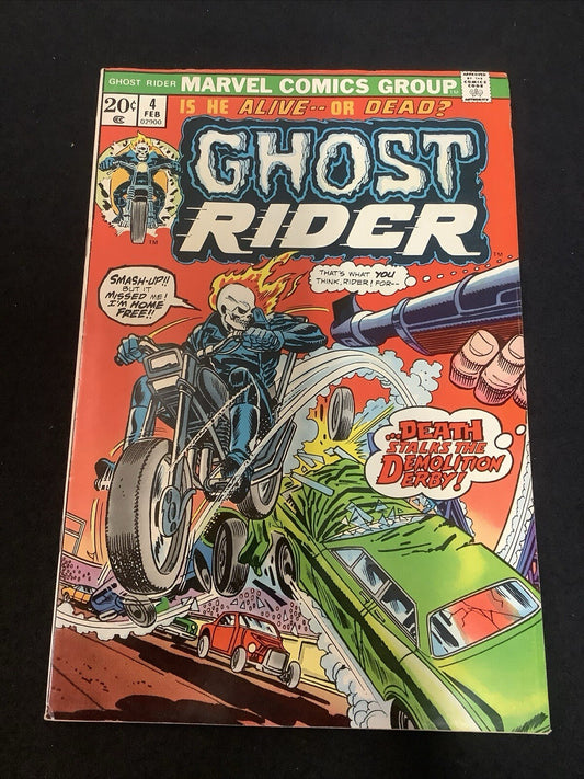 Ghost Rider #4 (February 1974) F/VF (7.0) “Death Stalks The Demolition Derby”