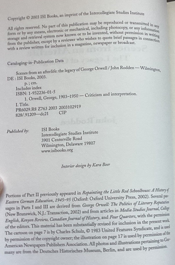 Scenes from an Afterlife: Legacy of George Orwell by John Rodden: New JD