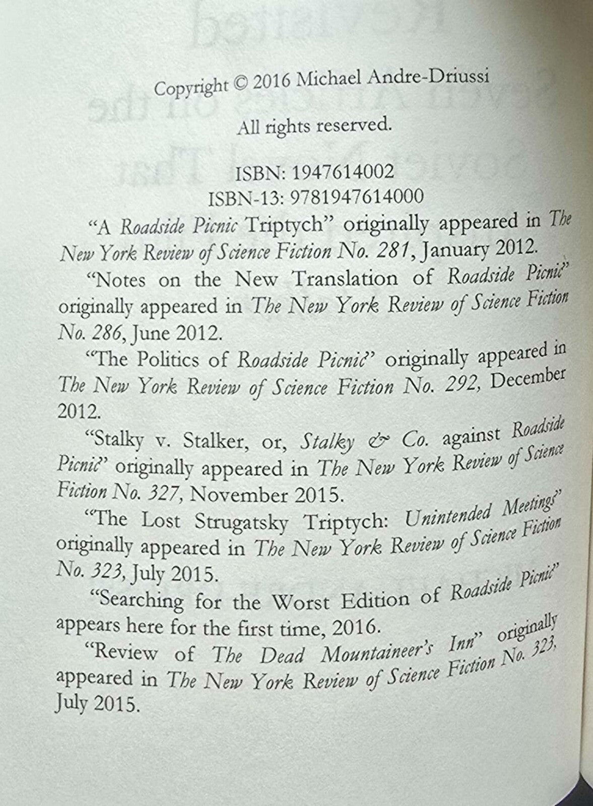 Roadside Picnic Revisited by Michael Andre-Driussi (2016) JD