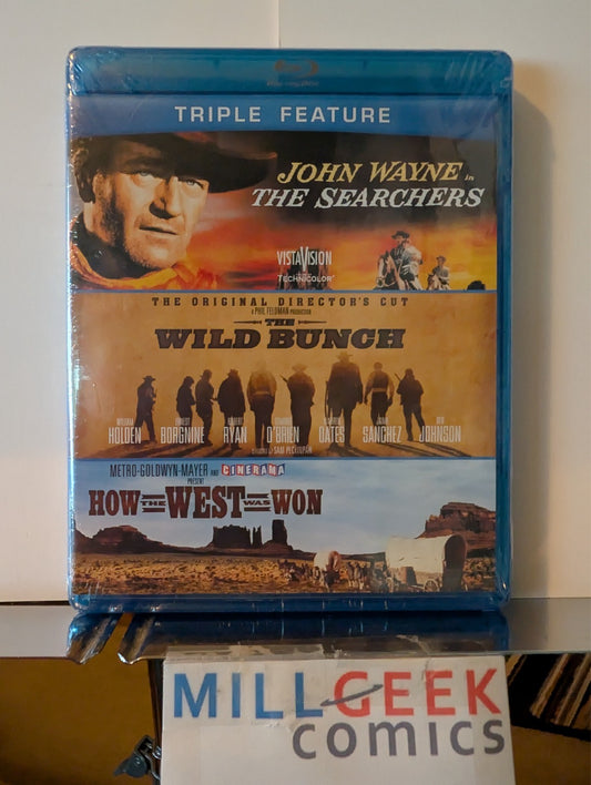 John Wayne Triple Feature, Searchers/Wild Bunch/West Was Won (Blu-ray) -JD