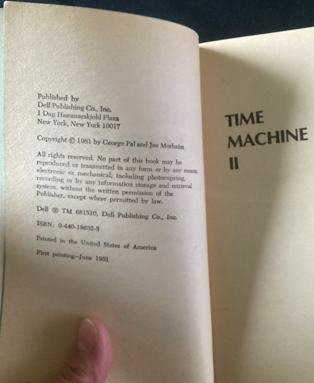 Time Machine II by George Pal & Joe Morhaim 1981 sequel to HG Wells 1st Print JD
