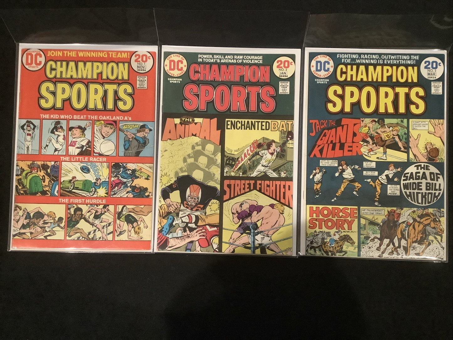 Champion Sports #1-3 Complete Comic Set, DC Comics, W/ Potato Bags, 1973