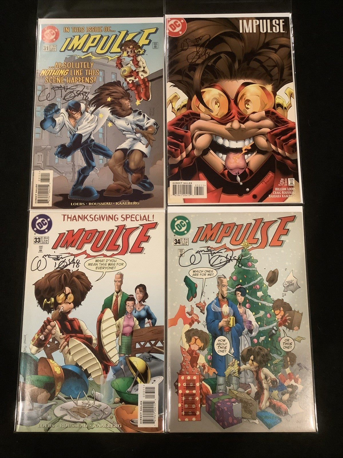 Impulse #31-34 Comic Lot, DC, All Autographed By William Messner-Loebs, 1998
