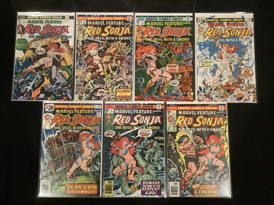 Marvel Feature #1-7 Comic Lot, Marvel Comics, Higher Grade Red Sonja! 1975