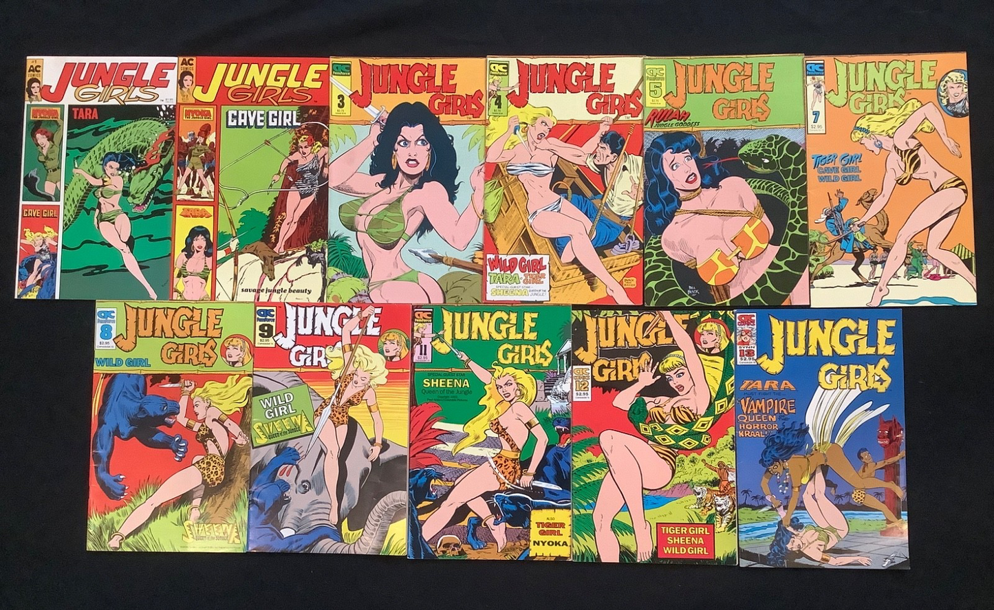 Jungle Girls #1,2,3,4,5,7,8,9,11,12,13 comic lot, AC Comics, Sheena, 1989