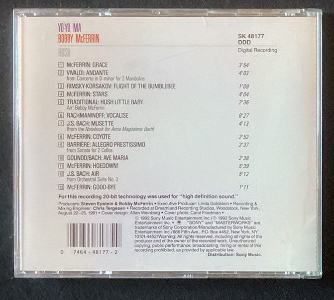 Yo-Yo Ma Bobby McFerrin Hush CD 1992 Sony Music 20 Bit High Technology Sound -JD