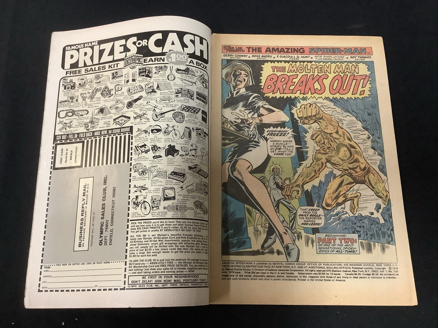 Amazing Spider-Man #133 (Marvel Comics June 1974) F+ (6.5) Molten Man